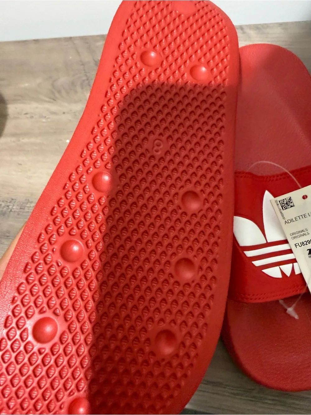adidas Red Slide Sandals with White Trefoil Logo